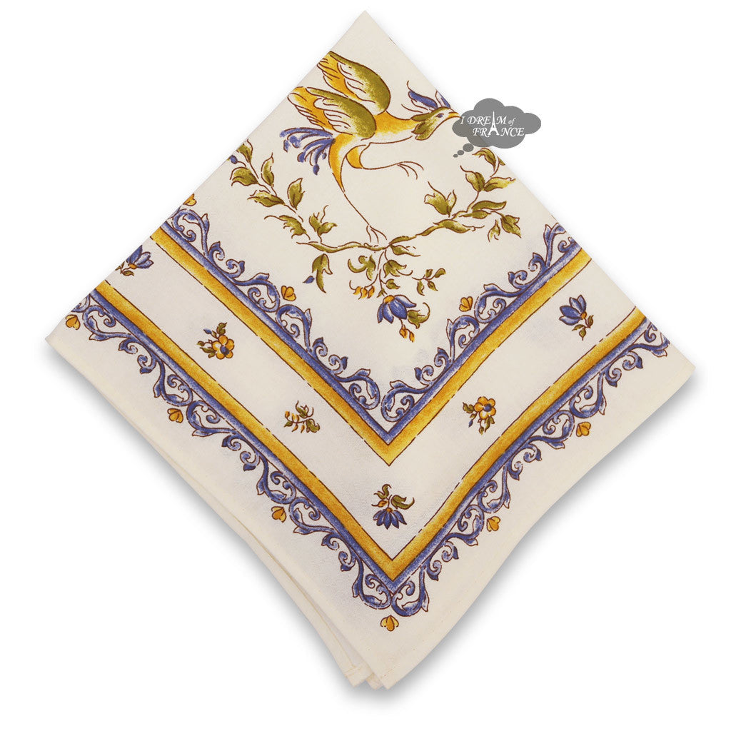 Blue and cream cotton napkin inspired by Moustiers ceramics, French pattern